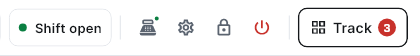 The card reader button in the header, left of the settings gear. The dot is green when a reader is connected